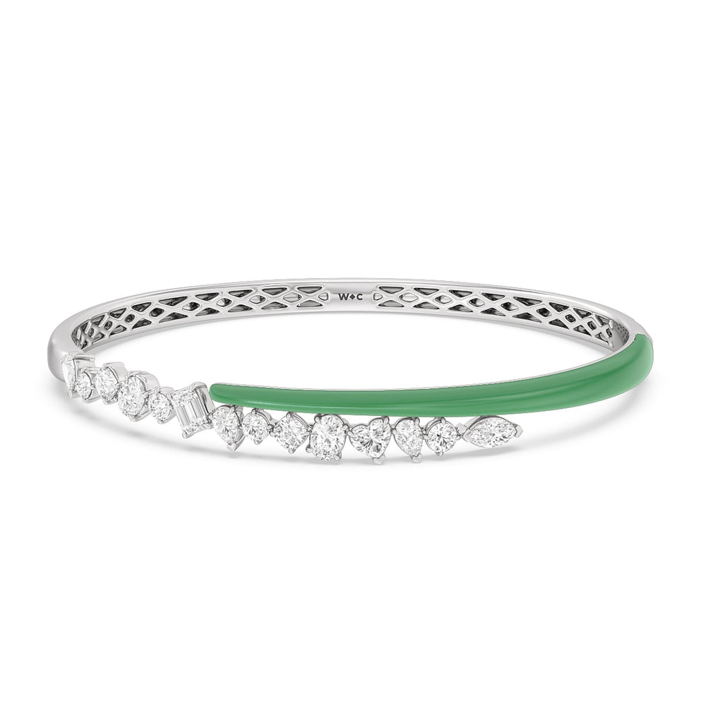 Split Mixed Shape Bangle in Ceramic with Evergreen Cut Diamond in 14KT Sterling Silver view 1
