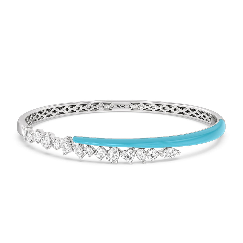 Split Mixed Shape Bangle in Ceramic with Aqua Cut Diamond in 14KT Sterling Silver view 1
