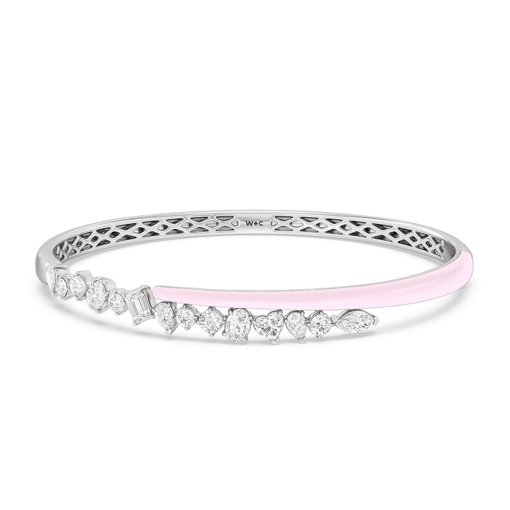 Split Mixed Shape Bangle in Ceramic with Lavender Rose Cut Diamond in 14KT Sterling Silver view 1
