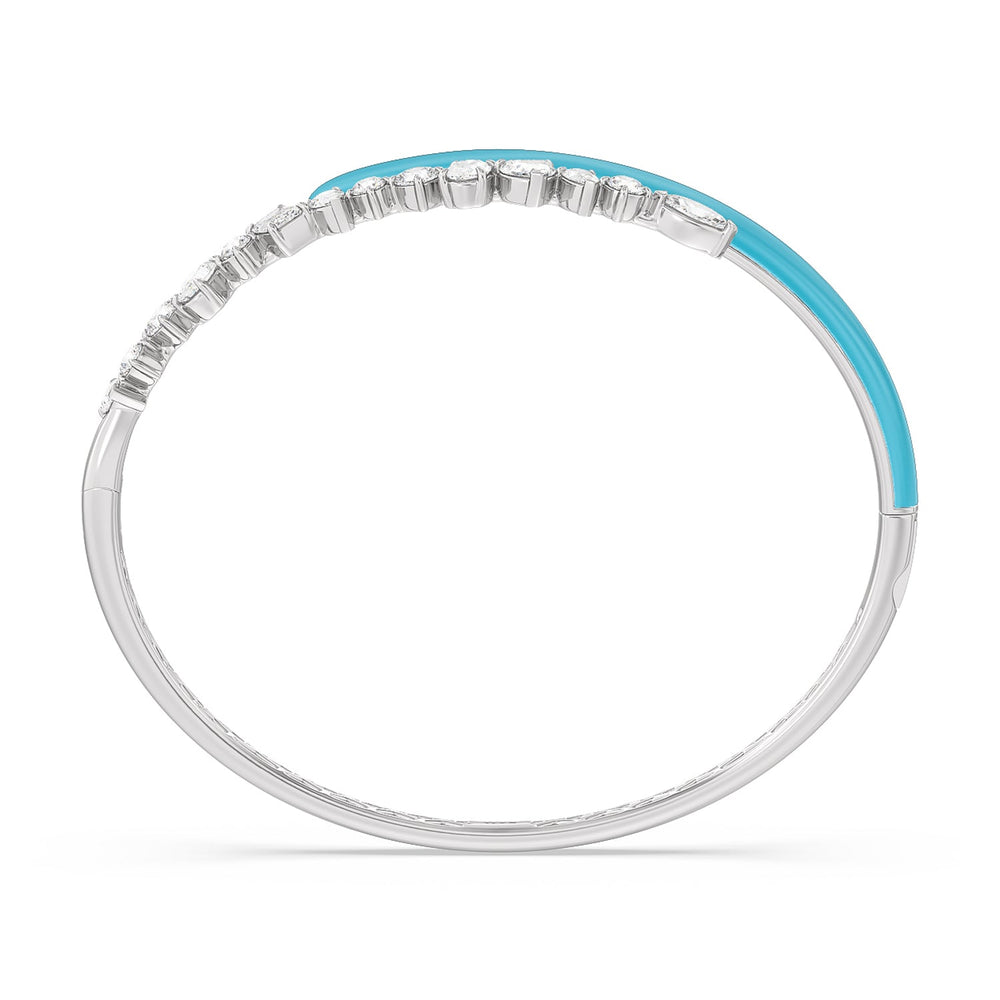 Split Mixed Shape Bangle in Ceramic with Aqua Cut Diamond in 14KT Sterling Silver view 3
