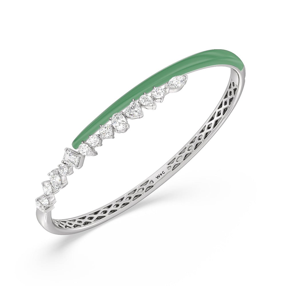 Split Mixed Shape Bangle in Ceramic with Evergreen Cut Diamond in 14KT Sterling Silver view 2
