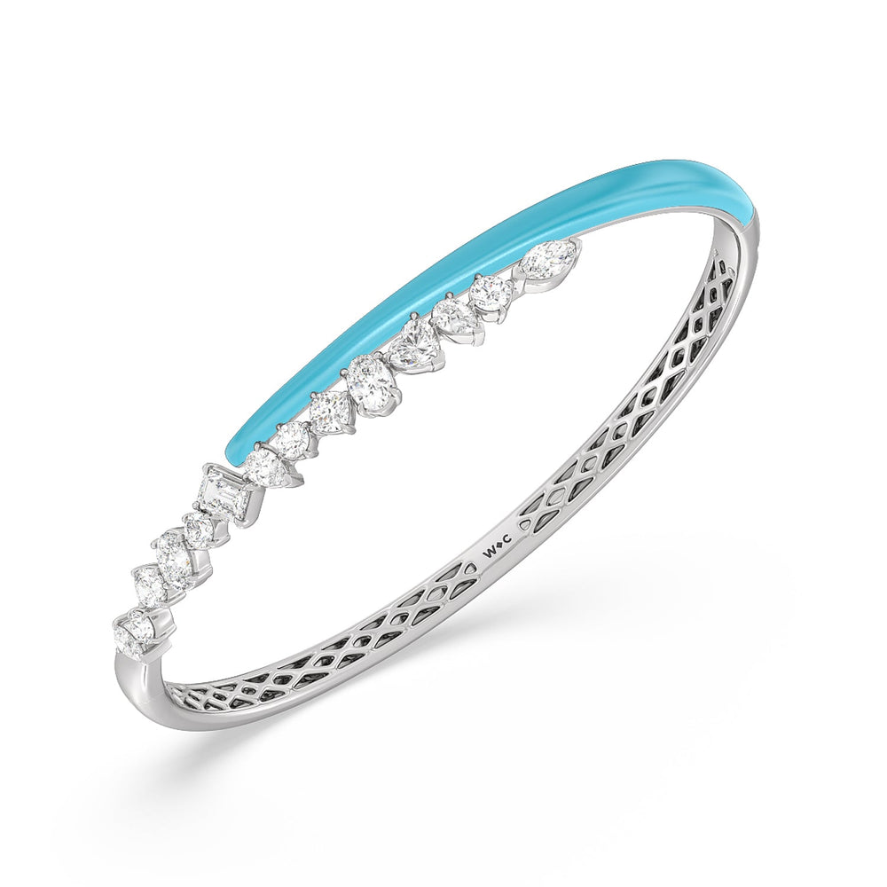 Split Mixed Shape Bangle in Ceramic with Aqua Cut Diamond in 14KT Sterling Silver view 2
