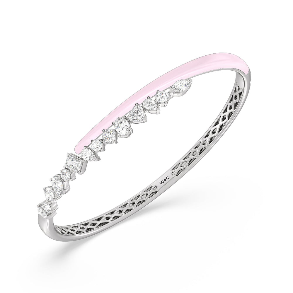 Split Mixed Shape Bangle in Ceramic with Lavender Rose Cut Diamond in 14KT Sterling Silver view 2
