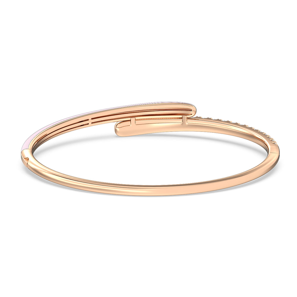 Half Diamond Bangle in Ceramic with Lavender Rose Cut Diamond in 14KT Rose Gold view 4
