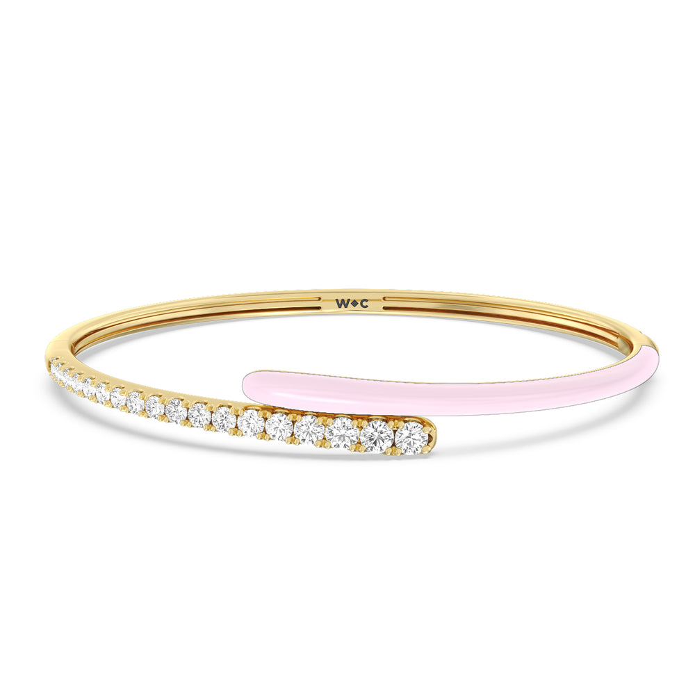 Half Diamond Bangle in Ceramic with Lavender Rose Cut Diamond in 14KT Yellow Gold view 1
