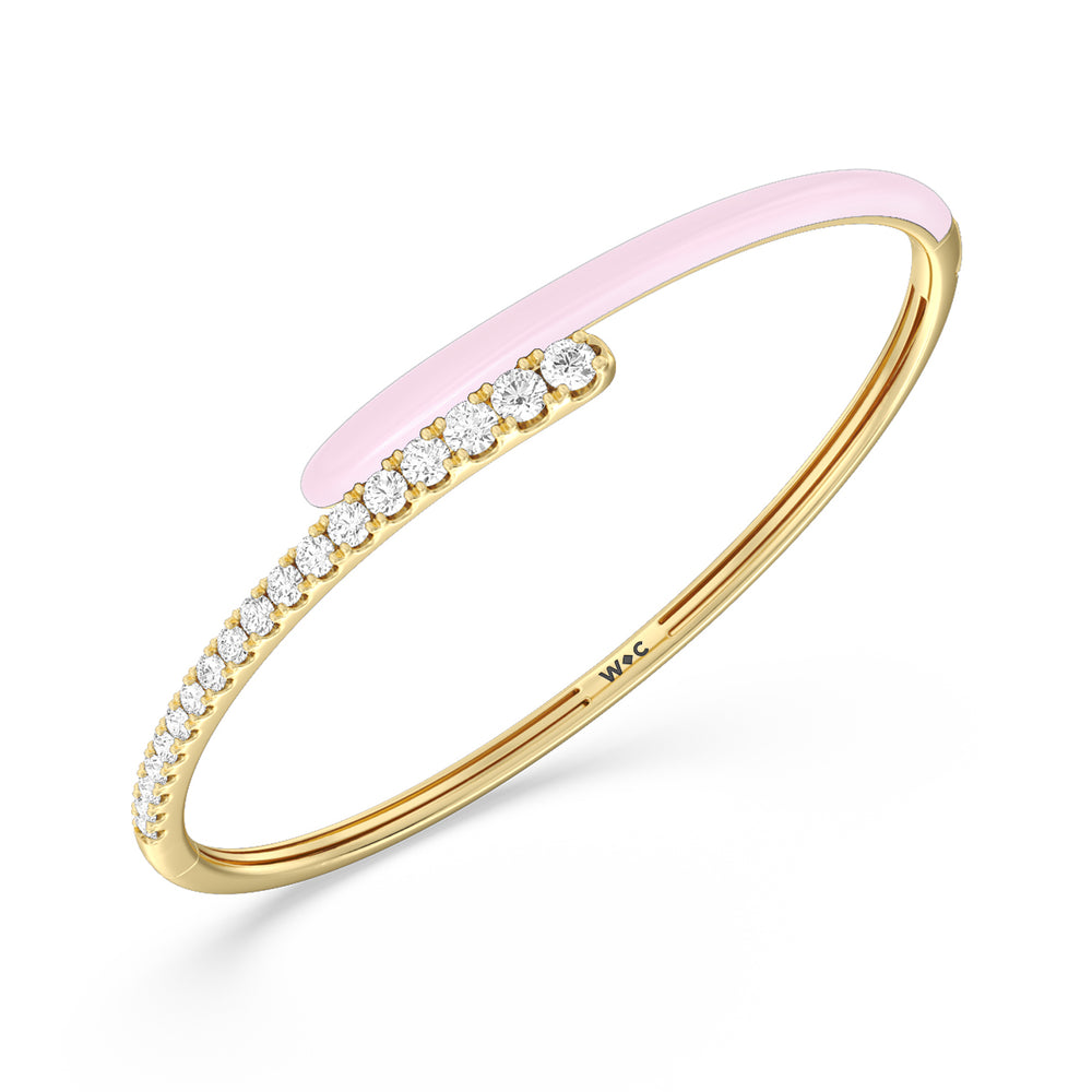 Half Diamond Bangle in Ceramic with Lavender Rose Cut Diamond in 14KT Yellow Gold view 2
