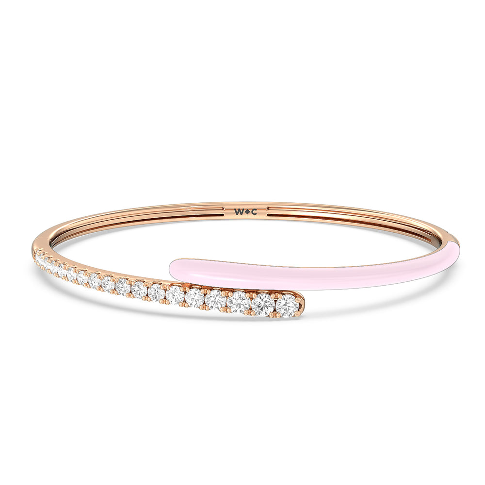 Half Diamond Bangle in Ceramic with Lavender Rose Cut Diamond in 14KT Rose Gold view 1
