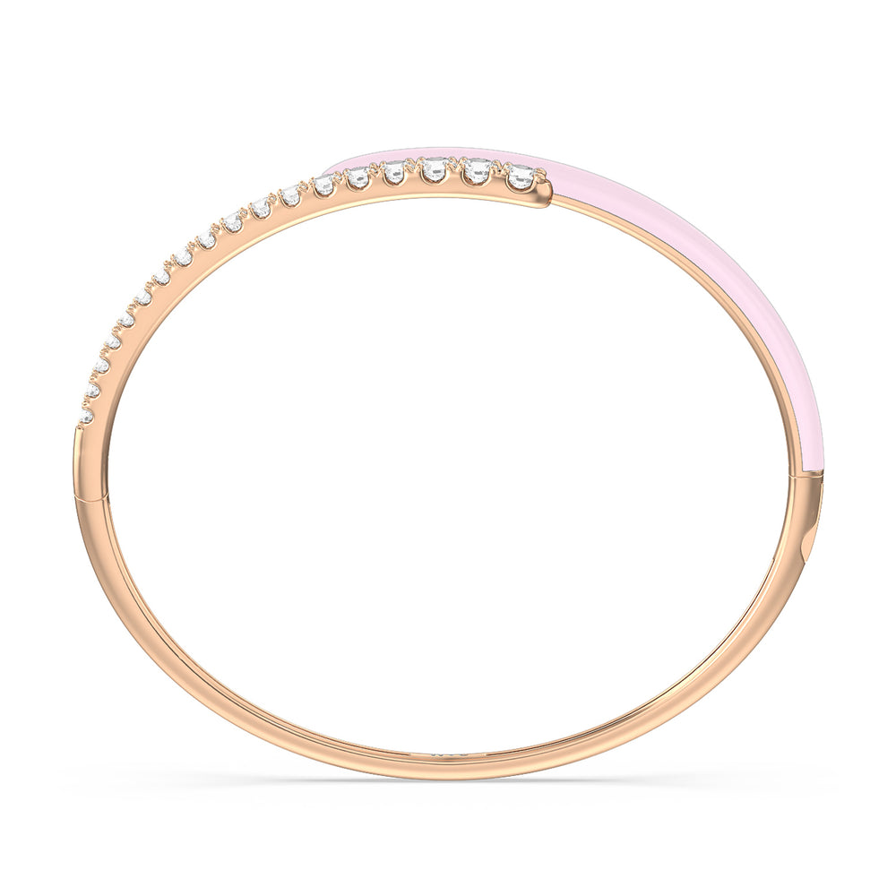 Half Diamond Bangle in Ceramic with Lavender Rose Cut Diamond in 14KT Rose Gold view 3

