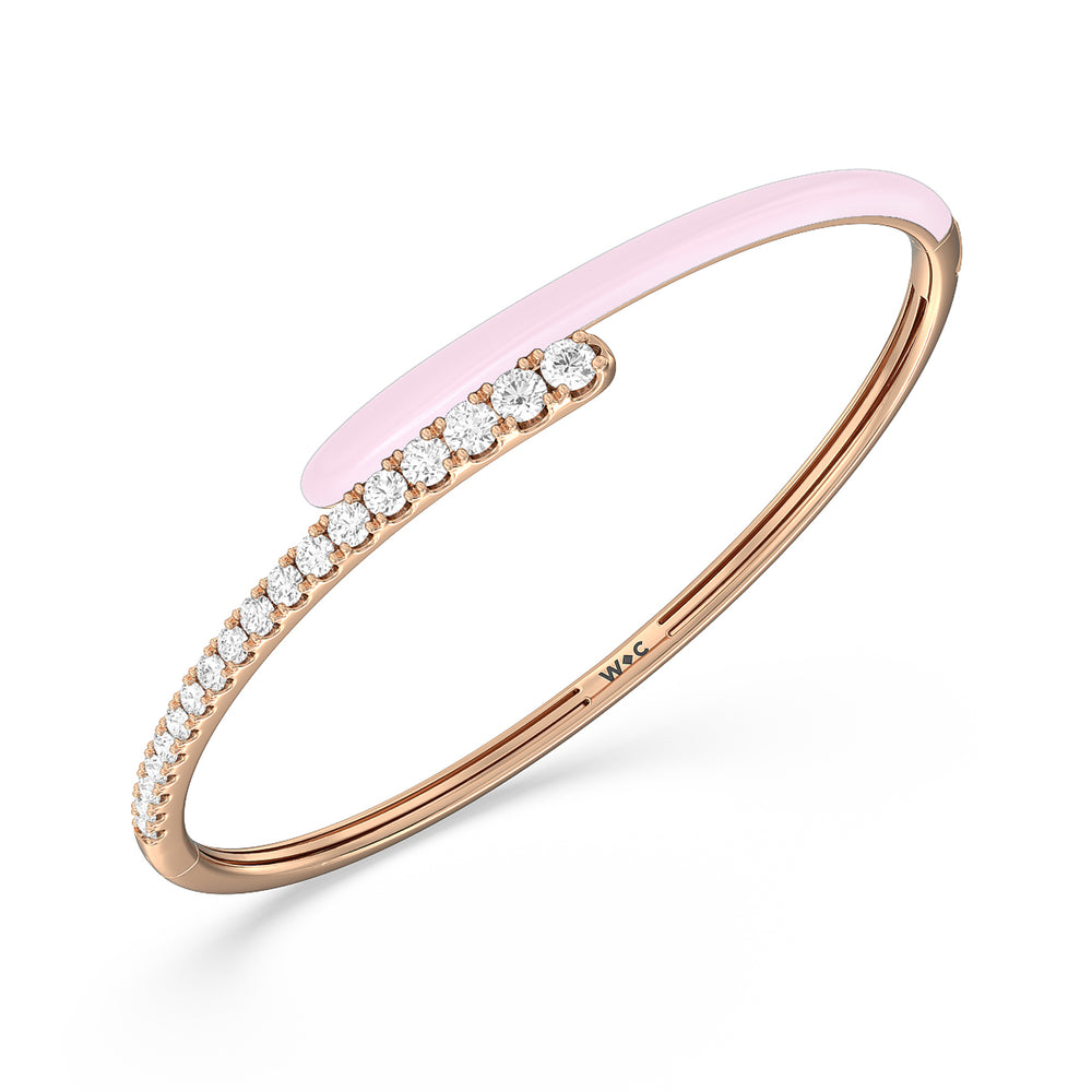 Half Diamond Bangle in Ceramic with Lavender Rose Cut Diamond in 14KT Rose Gold view 2
