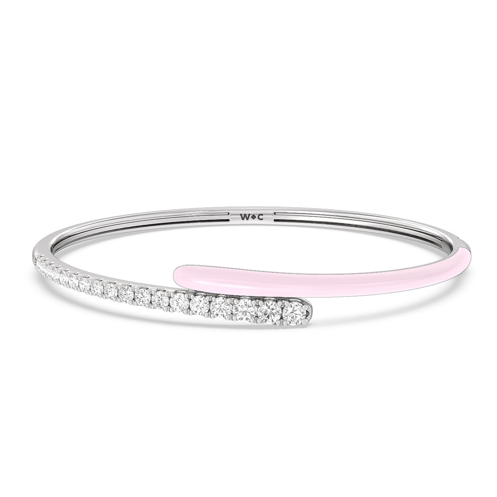 Half Diamond Bangle in Ceramic with Lavender Rose Cut Diamond in 14KT White Gold view 1
