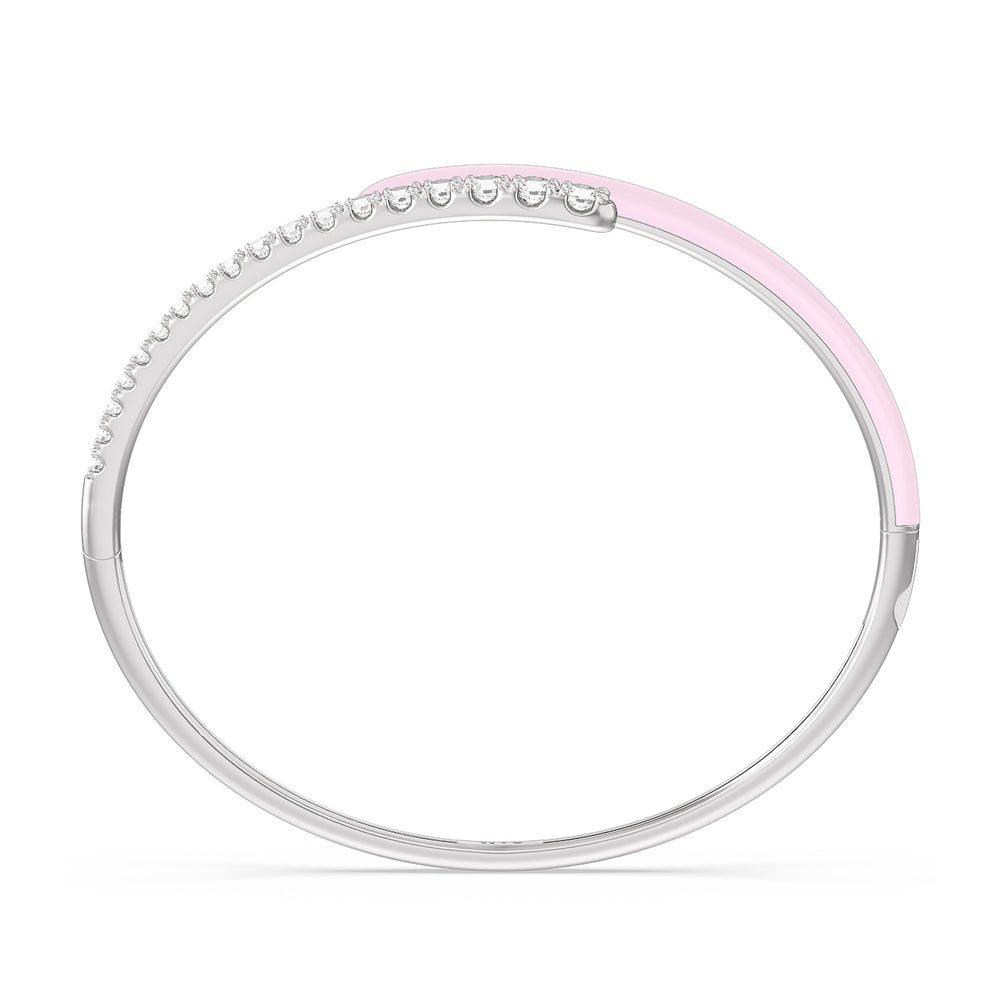 Half Diamond Bangle in Ceramic with Lavender Rose Cut Diamond in 14KT White Gold view 3

