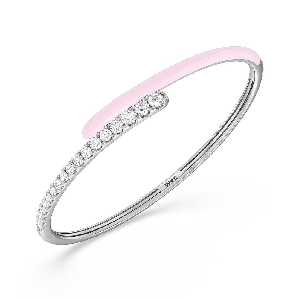 Half Diamond Bangle in Ceramic with Lavender Rose Cut Diamond in 14KT White Gold view 2
