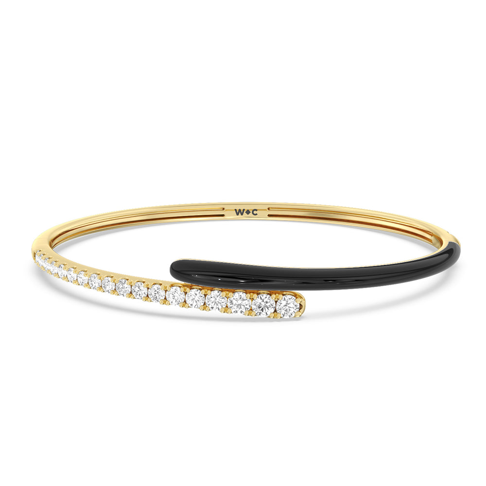 Half Diamond Bangle in Ceramic with Midnight Cut Diamond in 14KT Yellow Gold view 1
