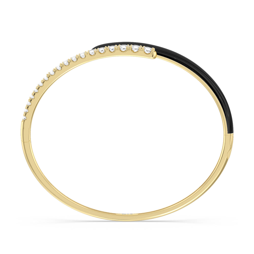 Half Diamond Bangle in Ceramic with Midnight Cut Diamond in 14KT Yellow Gold view 3
