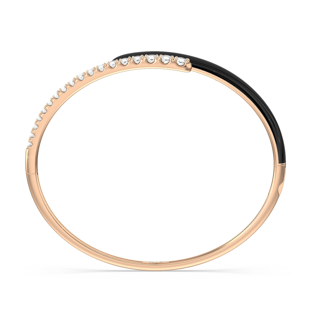 Half Diamond Bangle in Ceramic with Midnight Cut Diamond in 14KT Rose Gold view 3
