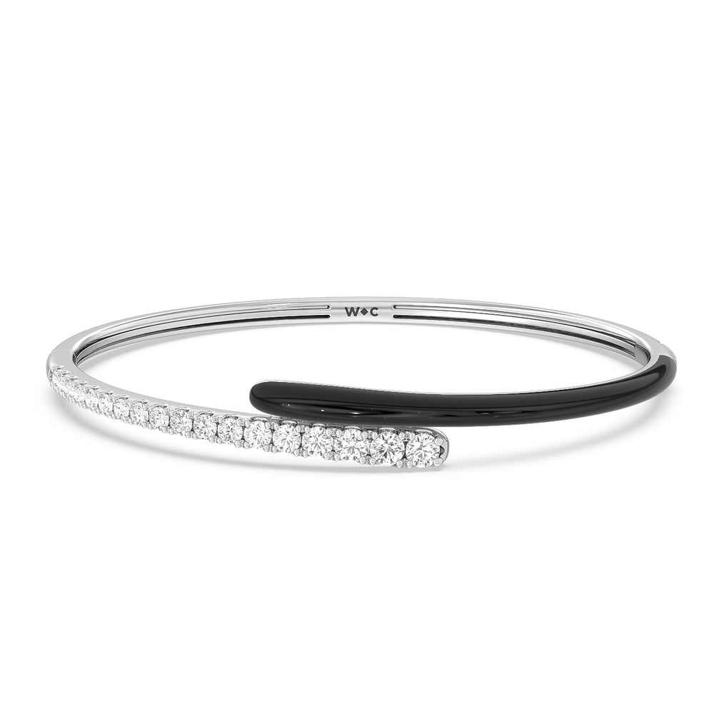 Half Diamond Bangle in Ceramic with Midnight Cut Diamond in 14KT White Gold view 1
