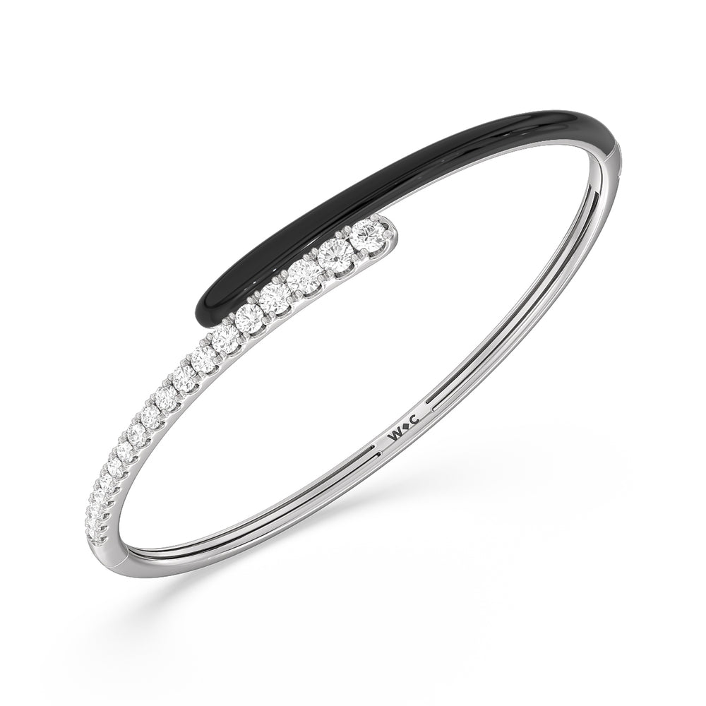 Half Diamond Bangle in Ceramic with Midnight Cut Diamond in 14KT White Gold view 2
