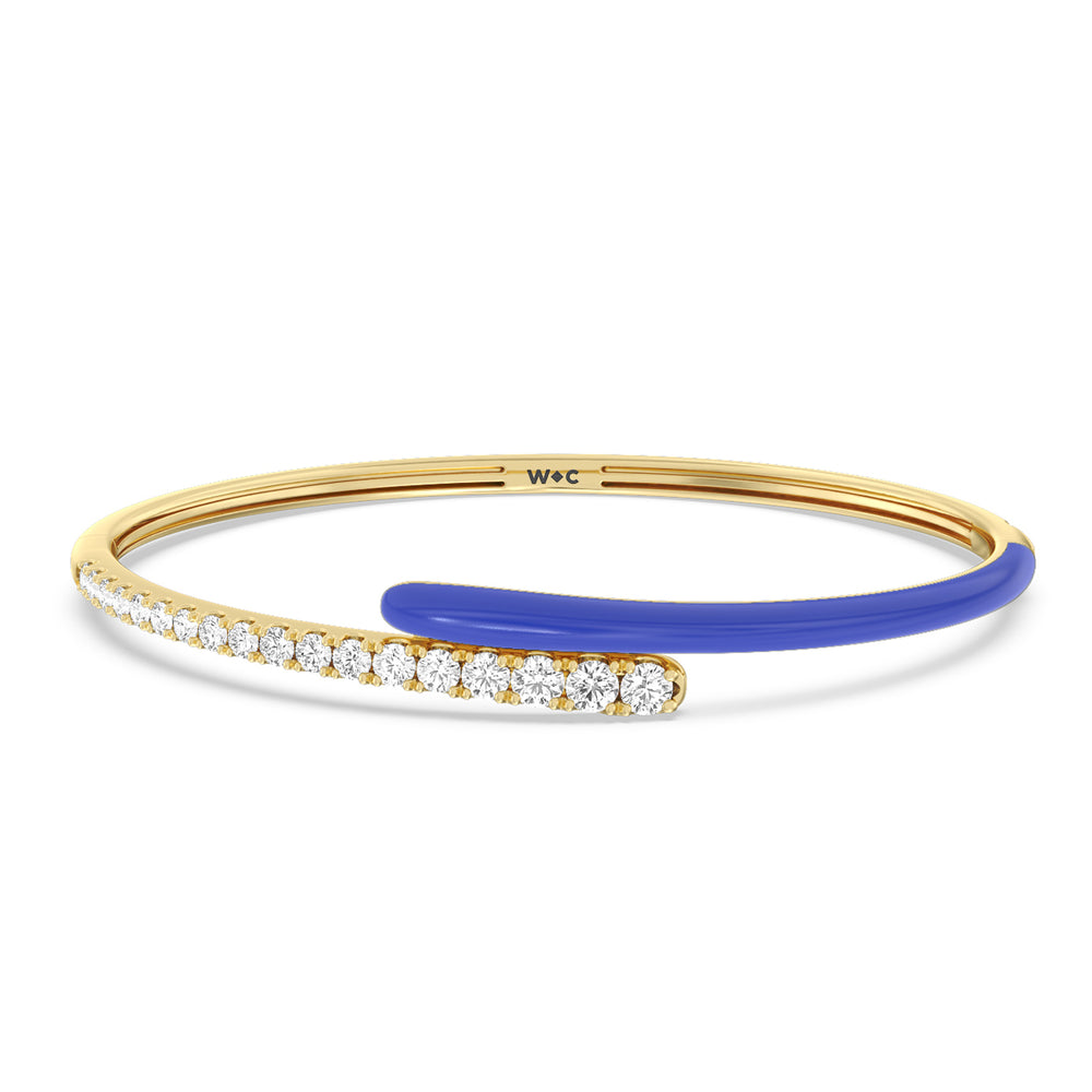 Half Diamond Bangle in Ceramic with Cobalt Cut Diamond in 14KT Yellow Gold view 1
