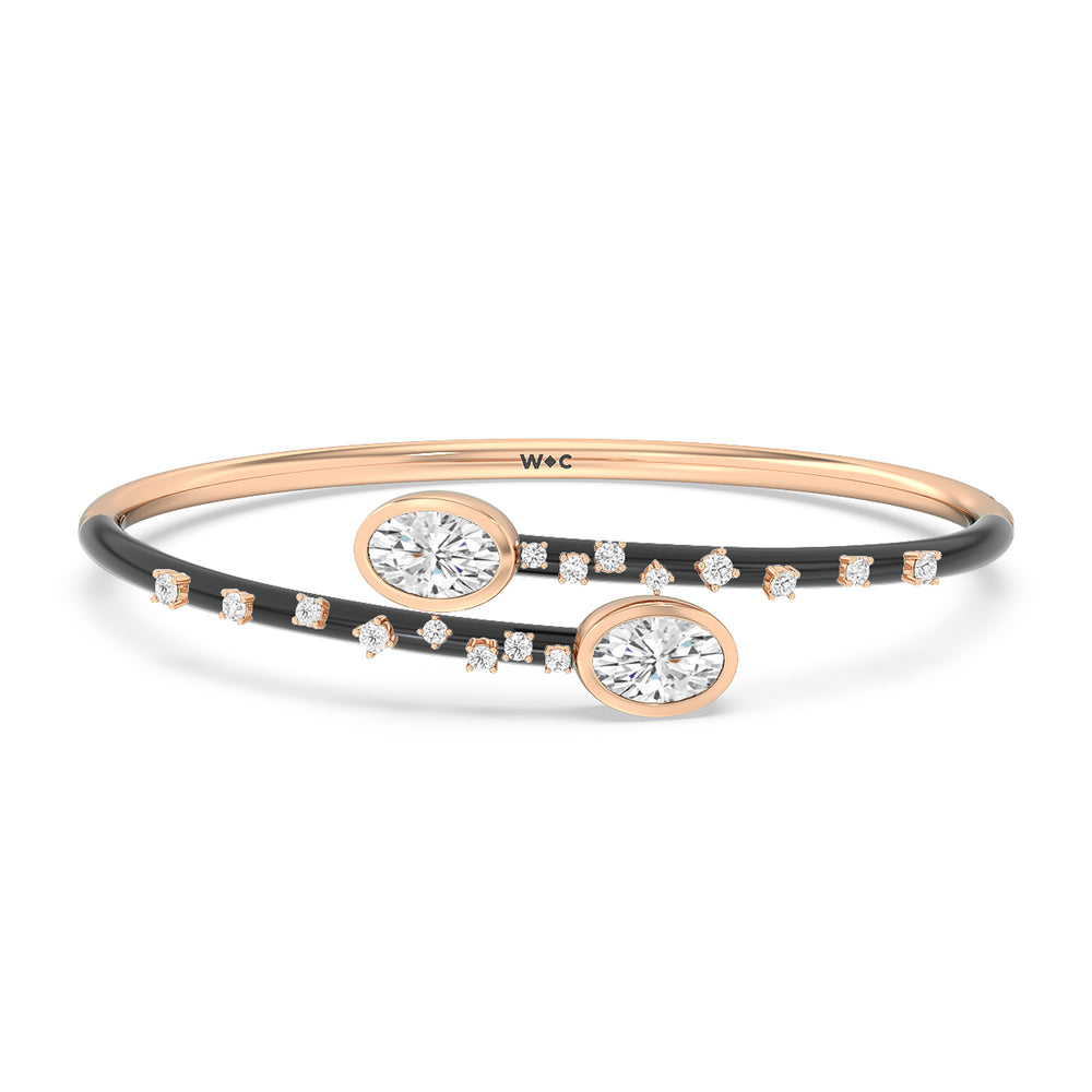 Open Bypass Half Bangle in Ceramic with Midnight Cut Diamond in 14KT Rose Gold view 1
