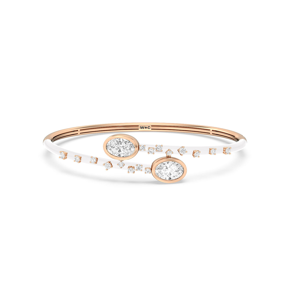 Open Bypass Half Bangle in Ceramic with Frost Cut Diamond in 14KT Rose Gold view 1
