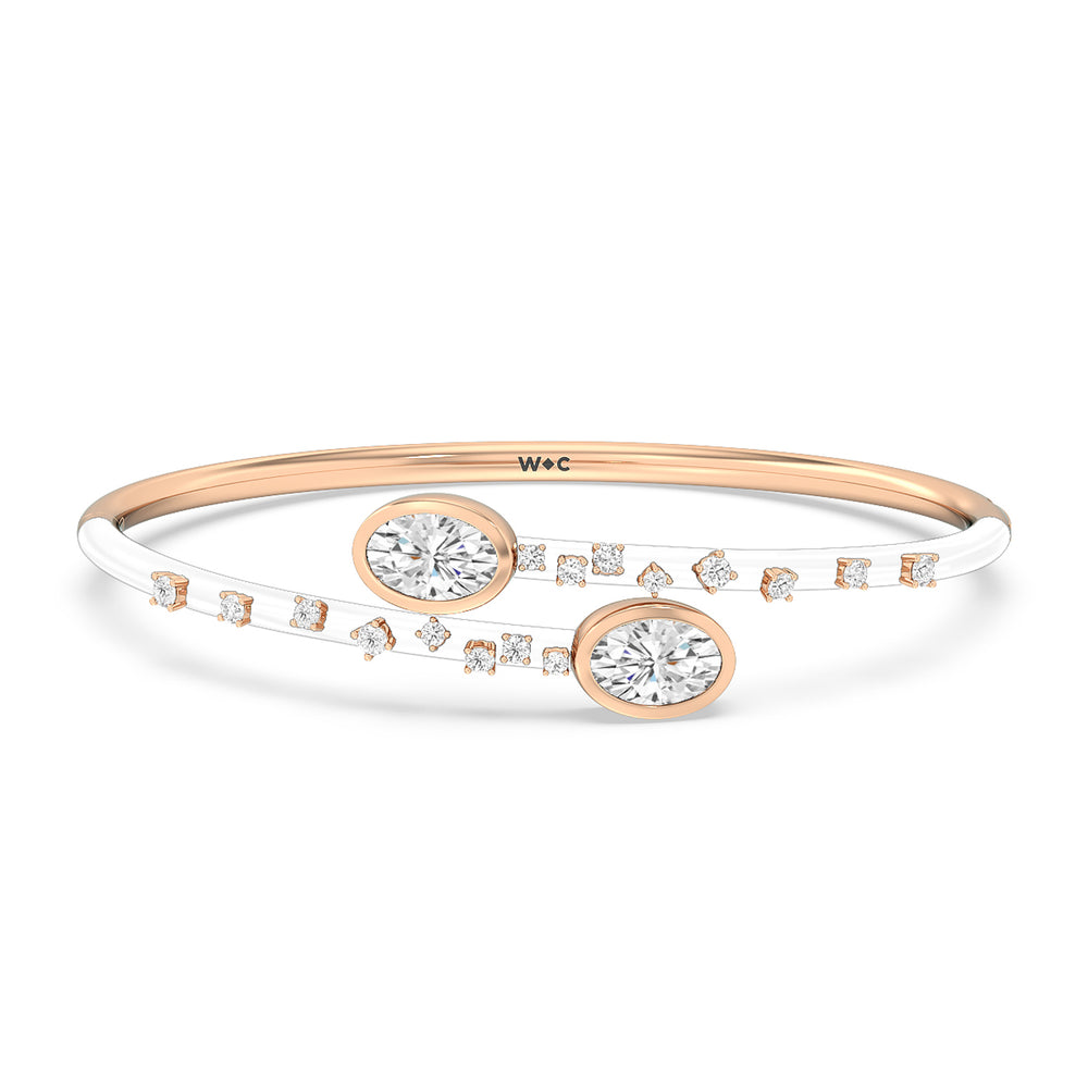 Open Bypass Half Bangle in Ceramic with Snow Cut Diamond in 14KT Rose Gold view 1
