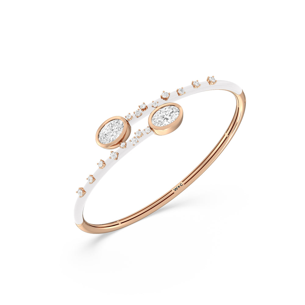 Open Bypass Half Bangle in Ceramic with Frost Cut Diamond in 14KT Rose Gold view 3
