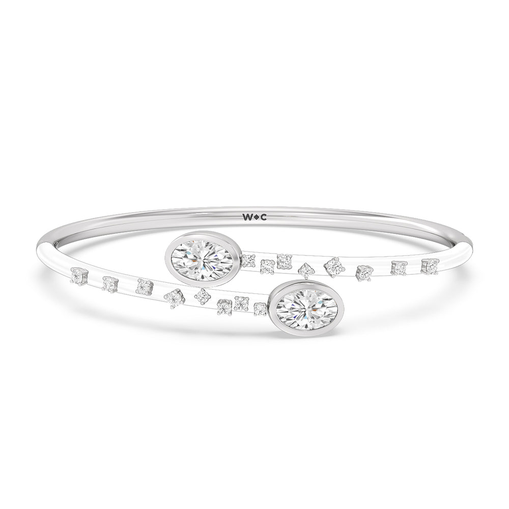 Open Bypass Half Bangle in Ceramic with Snow Cut Diamond in 14KT White Gold view 1
