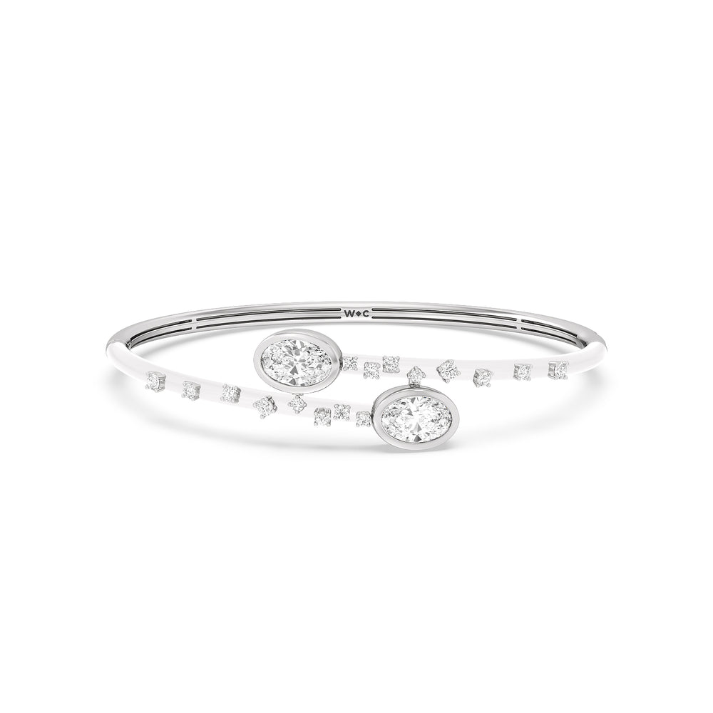 Open Bypass Half Bangle in Ceramic with Frost Cut Diamond in 14KT White Gold view 1
