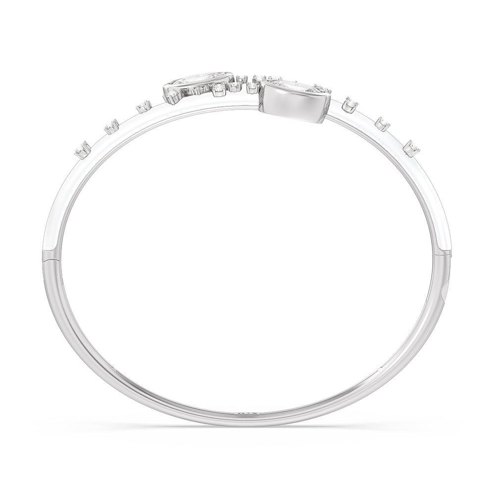 Open Bypass Half Bangle in Ceramic with Snow Cut Diamond in 14KT White Gold view 2

