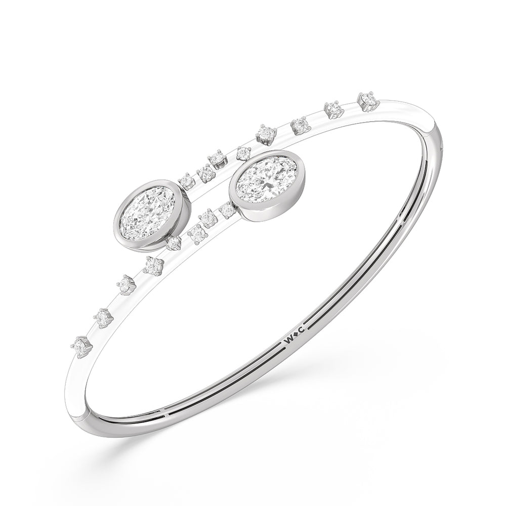 Open Bypass Half Bangle in Ceramic with Snow Cut Diamond in 14KT White Gold view 3
