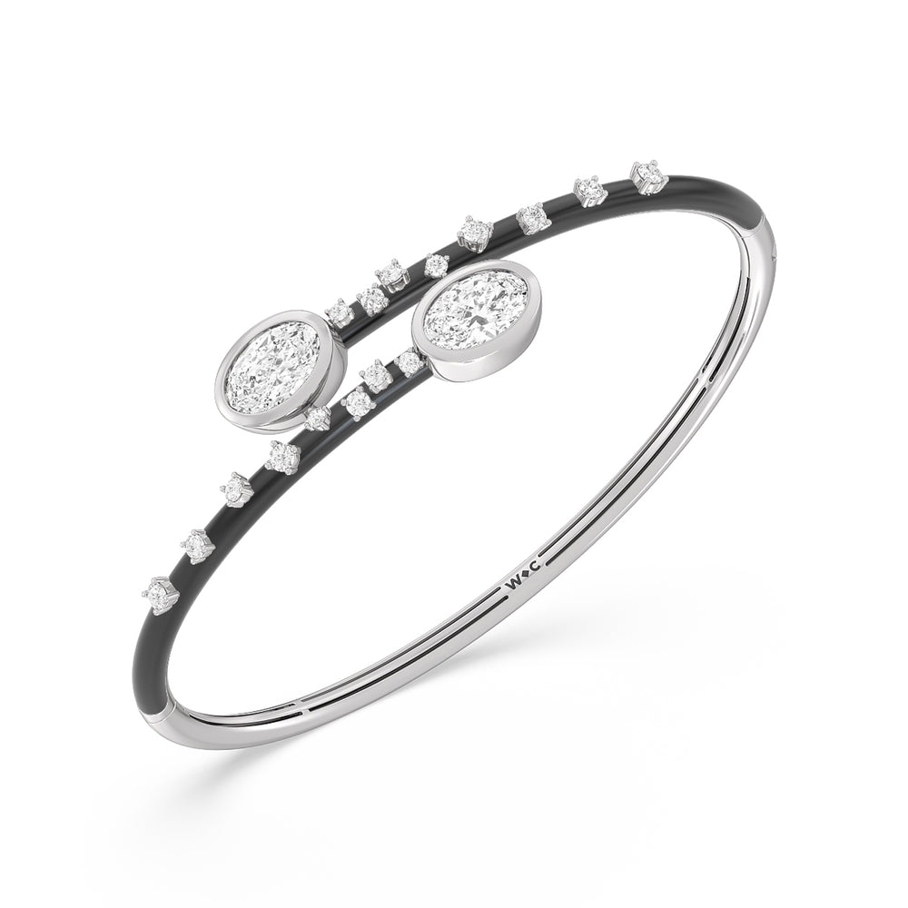 Open Bypass Half Bangle in Ceramic with Midnight Cut Diamond in 14KT White Gold view 3
