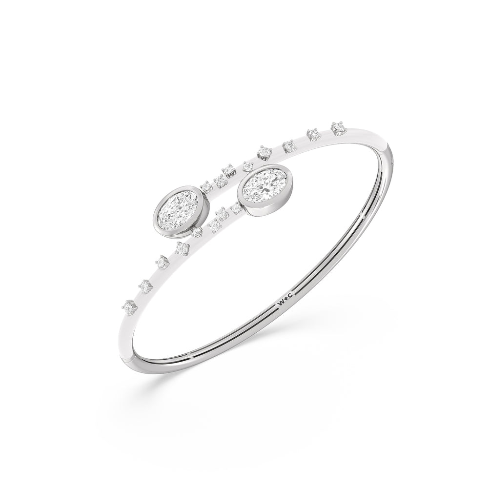 Open Bypass Half Bangle in Ceramic with Frost Cut Diamond in 14KT White Gold view 3
