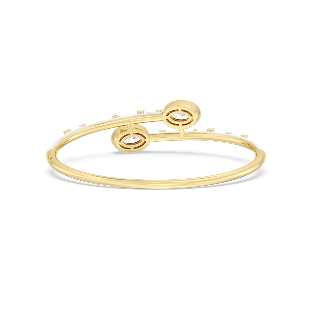 Open Bypass Half Bangle in Ceramic with Frost Cut Diamond in 14KT Yellow Gold view 4
