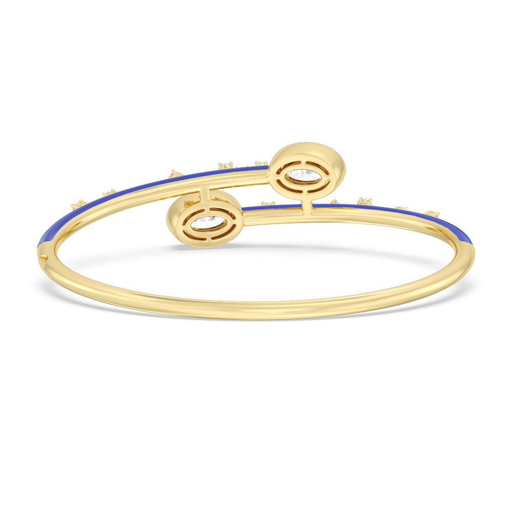 Open Bypass Half Bangle in Ceramic with Cobalt Cut Diamond in 14KT Yellow Gold view 4
