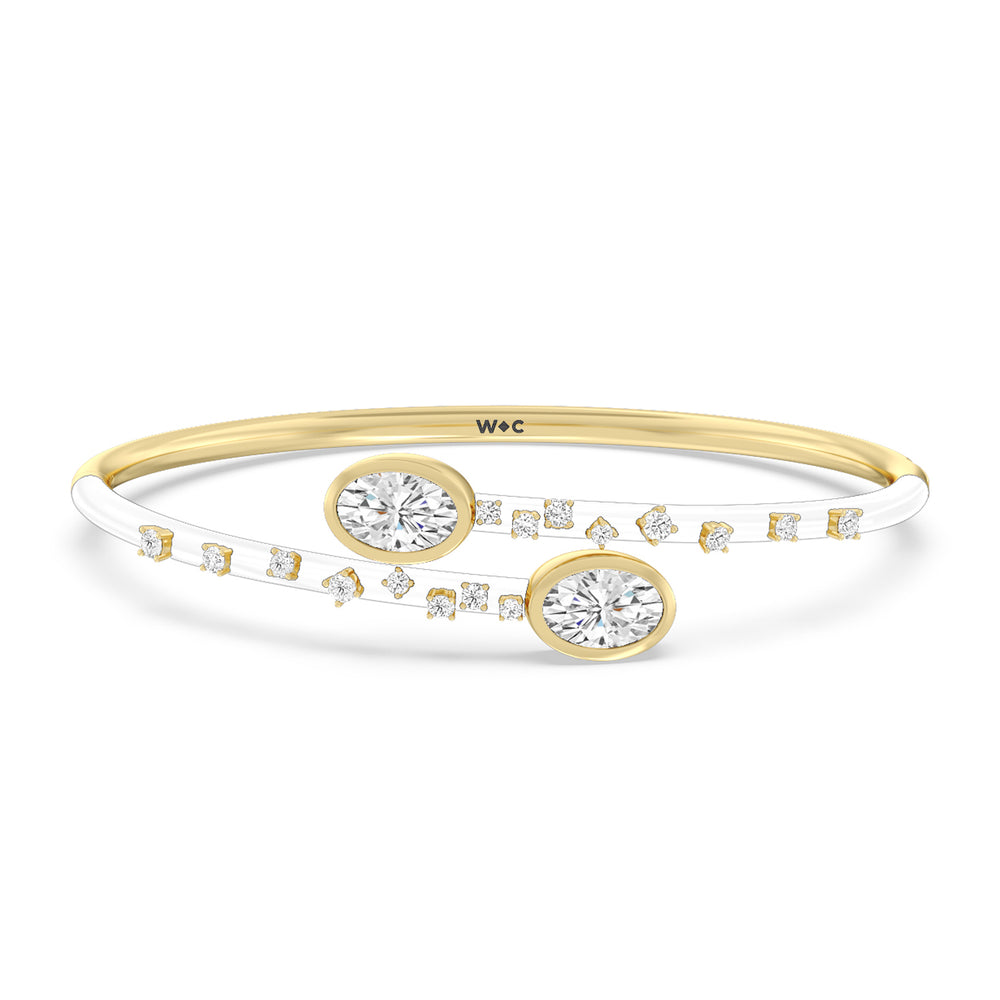 Open Bypass Half Bangle in Ceramic with Snow Cut Diamond in 14KT Yellow Gold view 1
