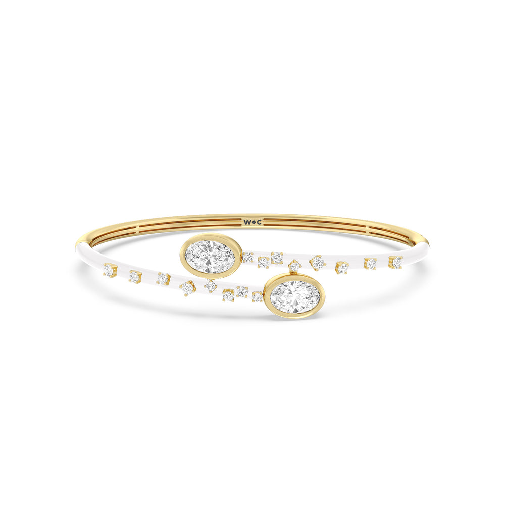Open Bypass Half Bangle in Ceramic with Frost Cut Diamond in 14KT Yellow Gold view 1
