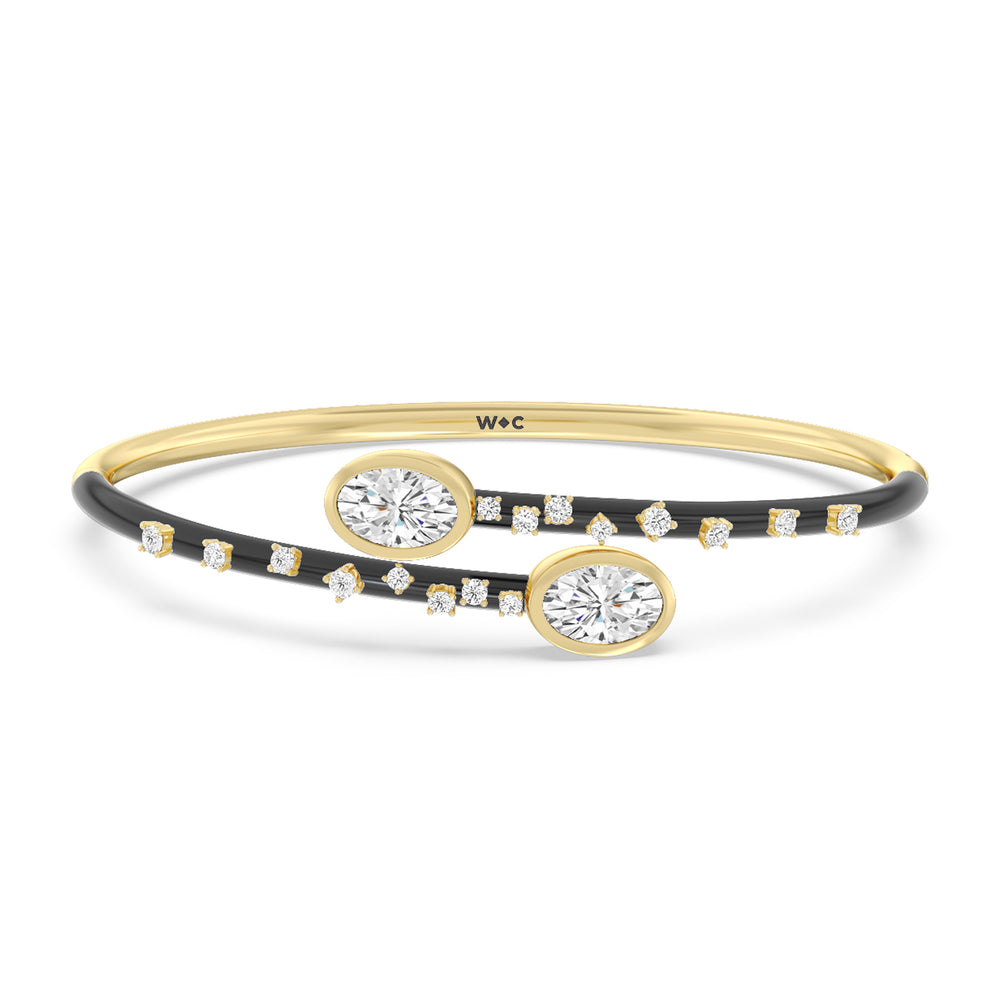 Open Bypass Half Bangle in Ceramic with Midnight Cut Diamond in 14KT Yellow Gold view 1
