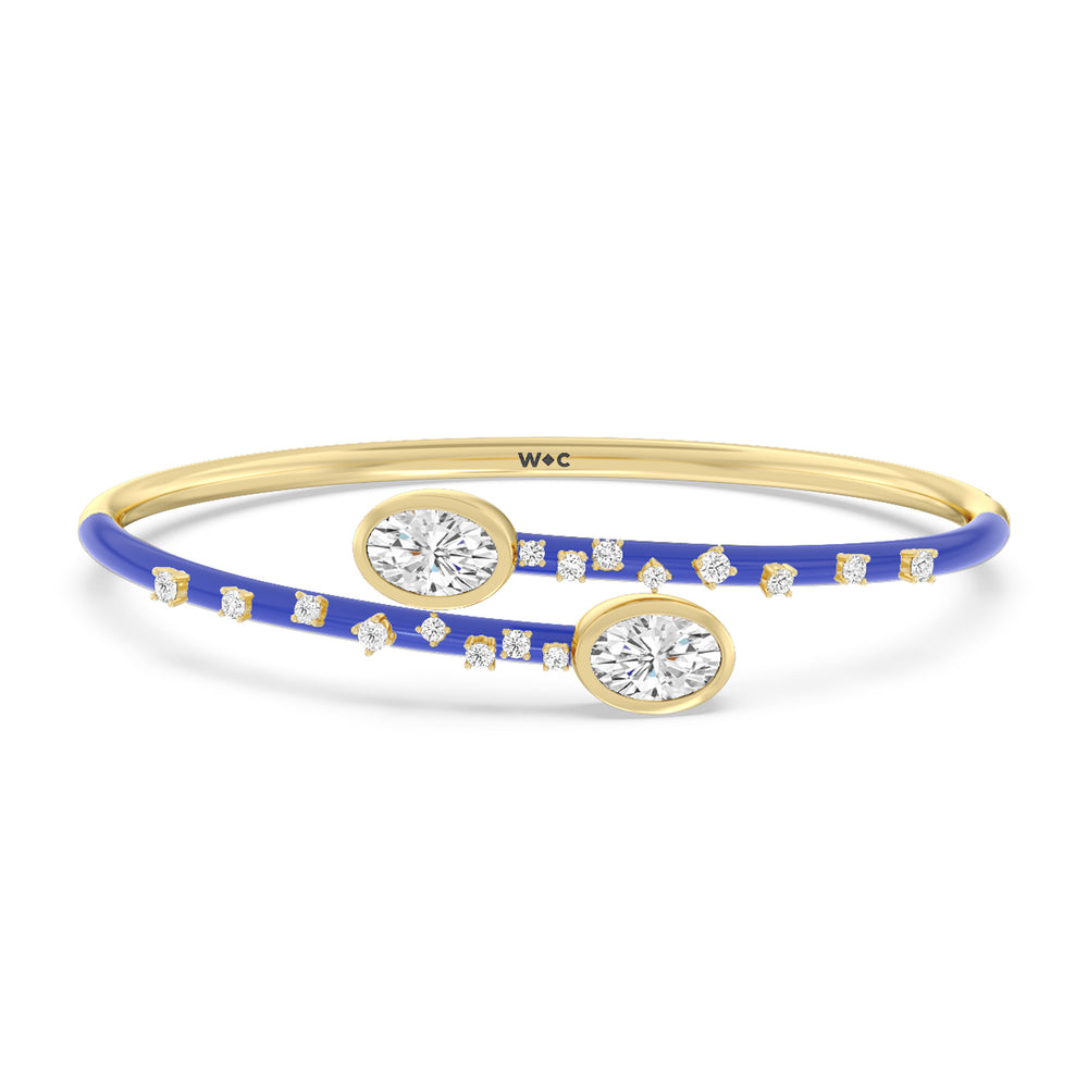 Open Bypass Half Bangle in Ceramic with Cobalt Cut Diamond in 14KT Yellow Gold view 1
