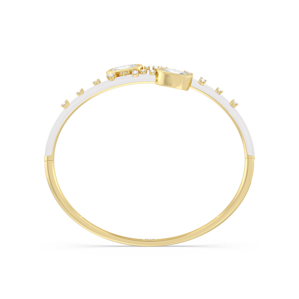 Open Bypass Half Bangle in Ceramic with Frost Cut Diamond in 14KT Yellow Gold view 2
