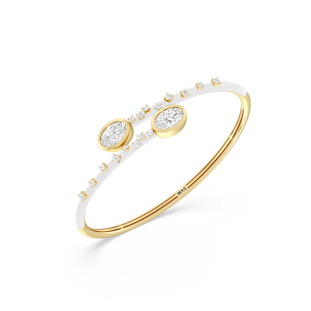 Open Bypass Half Bangle in Ceramic with Frost Cut Diamond in 14KT Yellow Gold view 3
