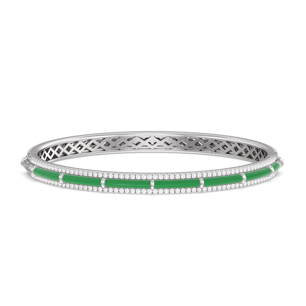 Half Pave Border Bangle in Ceramic with Evergreen Cut Diamond in 14KT Sterling Silver view 4
