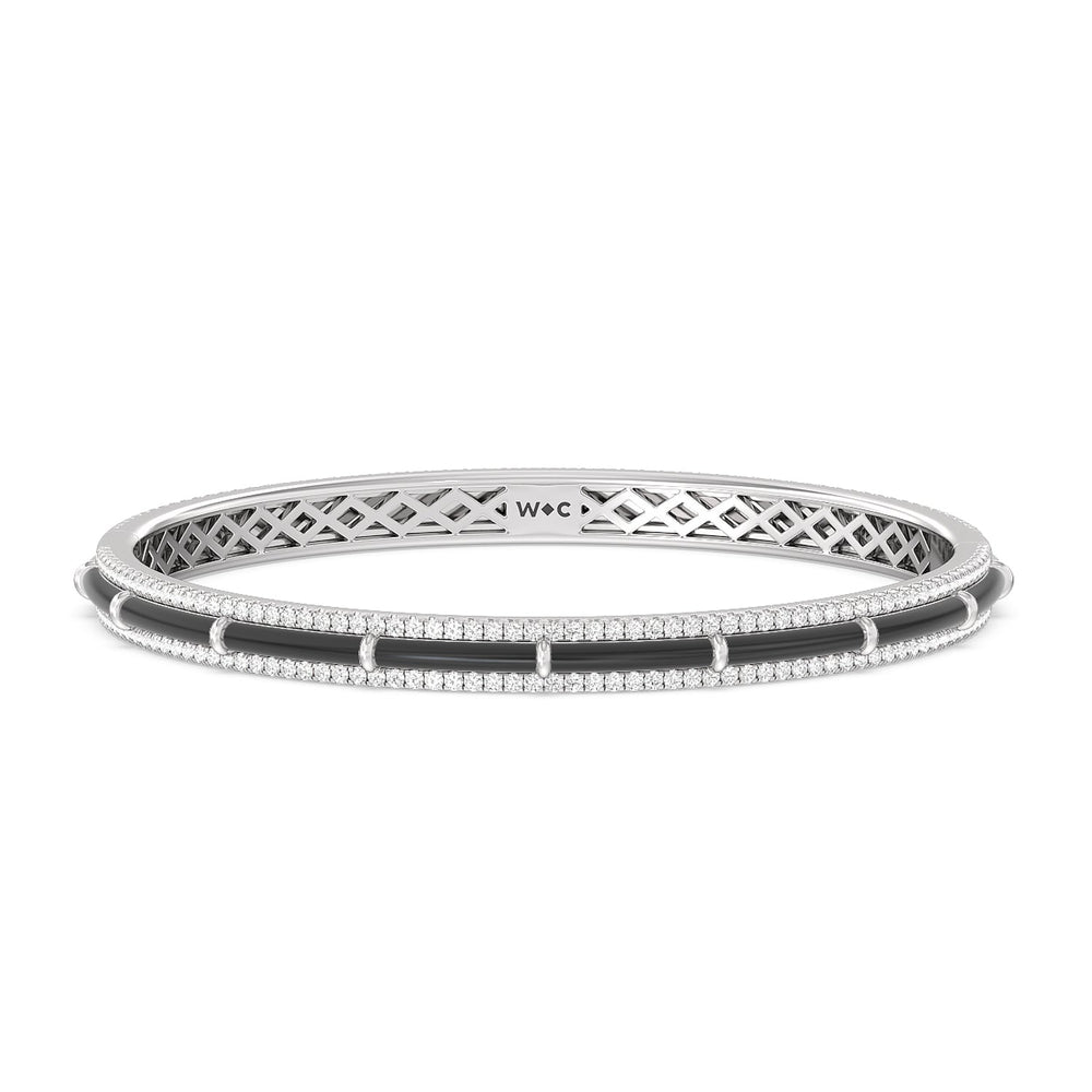 Half Pave Border Bangle in Ceramic with Midnight Cut Diamond in 14KT Sterling Silver view 1

