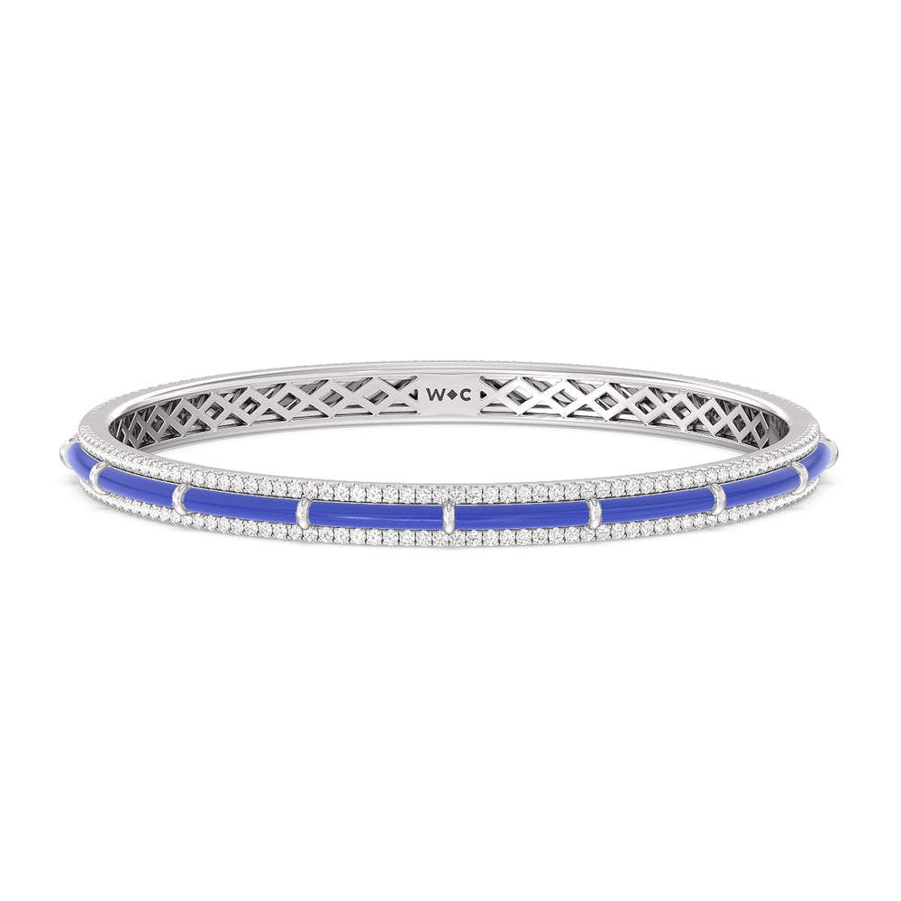Half Pave Border Bangle in Ceramic with Cobalt Cut Diamond in 14KT Sterling Silver view 1
