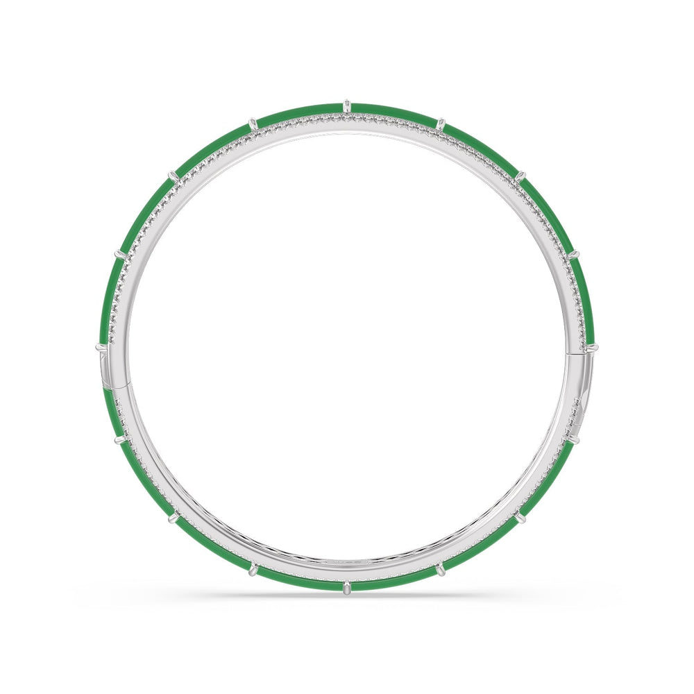 Half Pave Border Bangle in Ceramic with Evergreen Cut Diamond in 14KT Sterling Silver view 3
