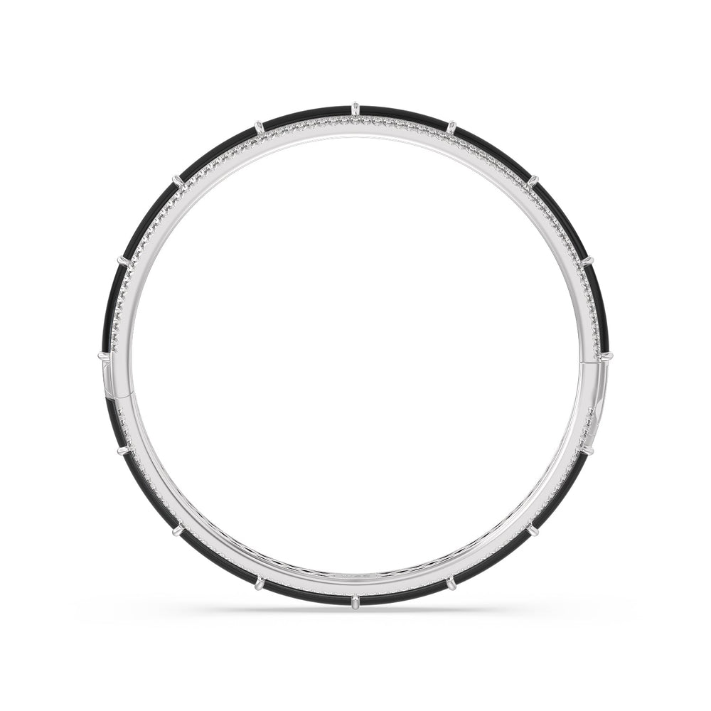 Half Pave Border Bangle in Ceramic with Midnight Cut Diamond in 14KT Sterling Silver view 3
