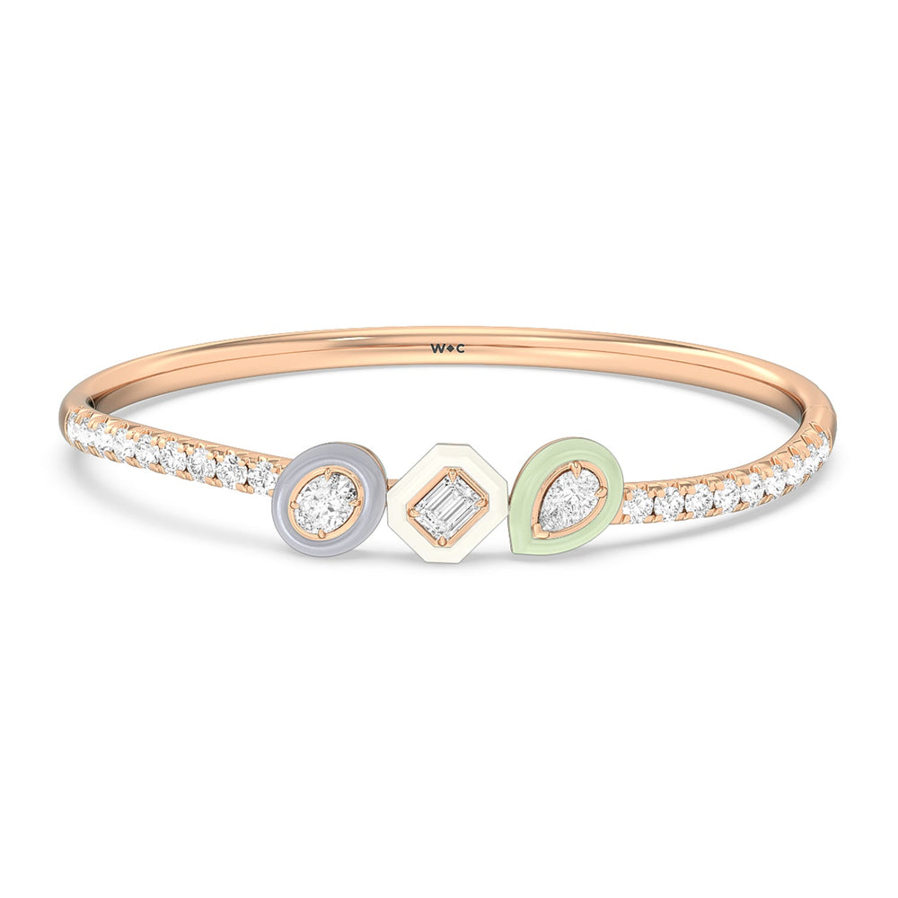 Pave Two Tone Bangle in Ceramic with Lab Cut Diamond in 14KT Rose Gold view 1
