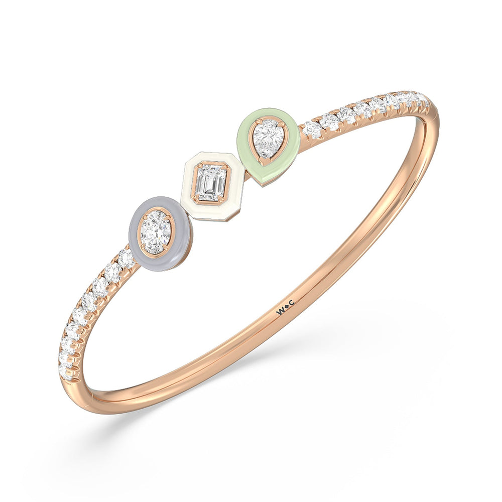Pave Two Tone Bangle in Ceramic with Lab Cut Diamond in 14KT Rose Gold view 2
