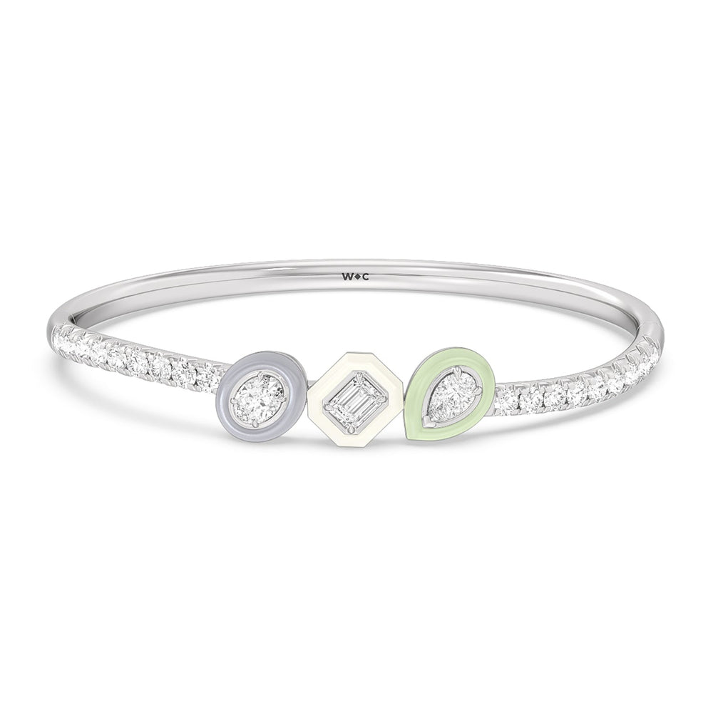 Pave Two Tone Bangle in Ceramic with Lab Cut Diamond in 14KT White Gold view 1
