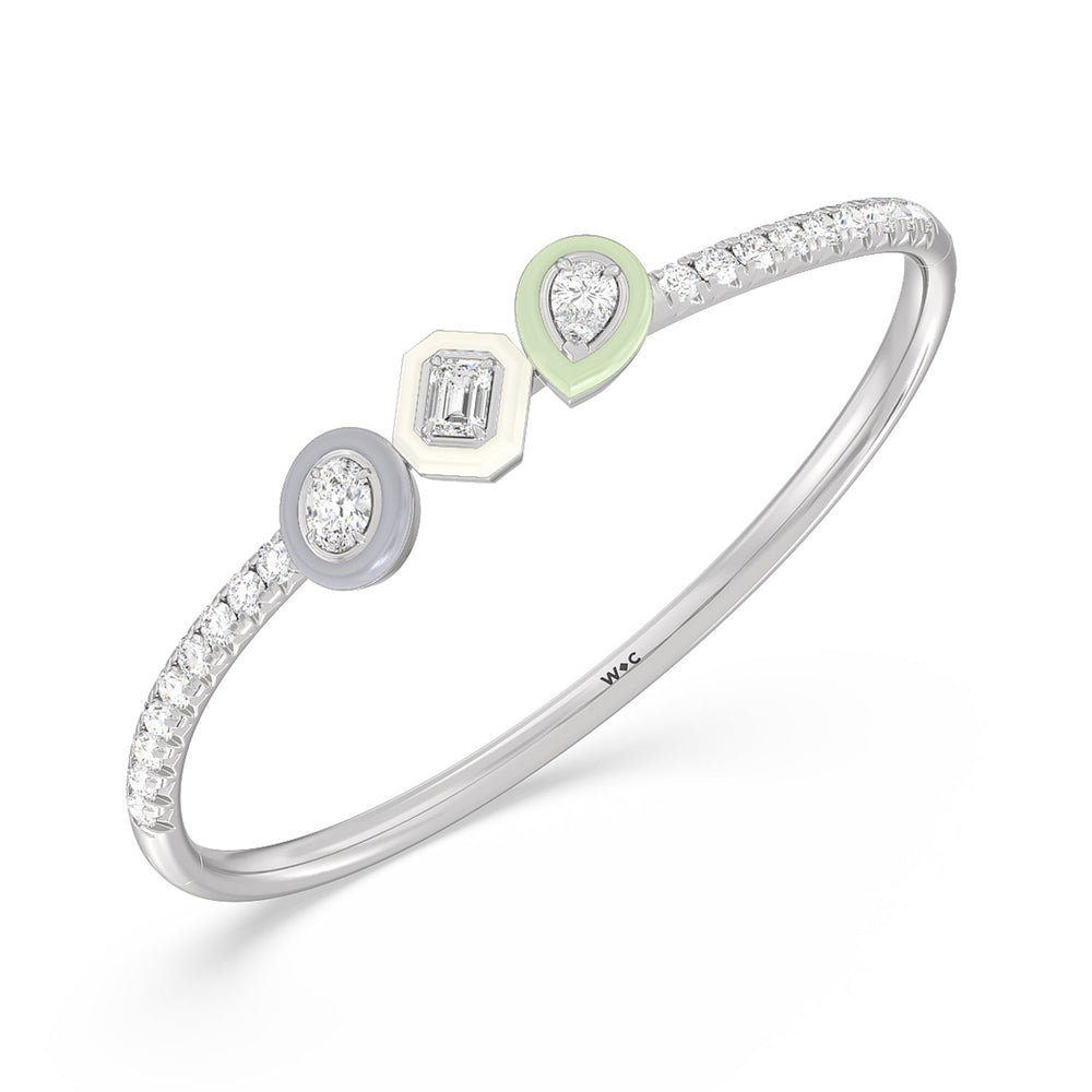 Pave Two Tone Bangle in Ceramic with Lab Cut Diamond in 14KT White Gold view 2
