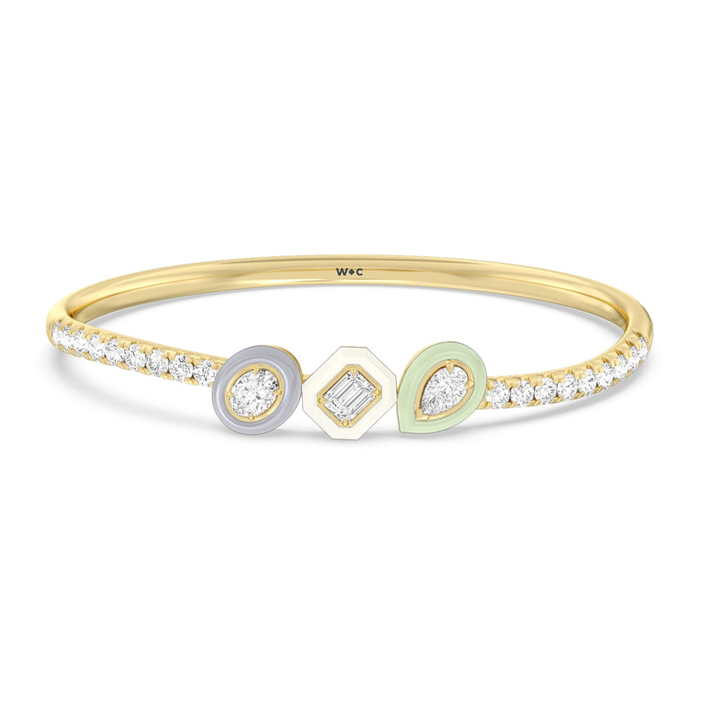 Pave Two Tone Bangle in Ceramic with Lab Cut Diamond in 14KT Yellow Gold view 1
